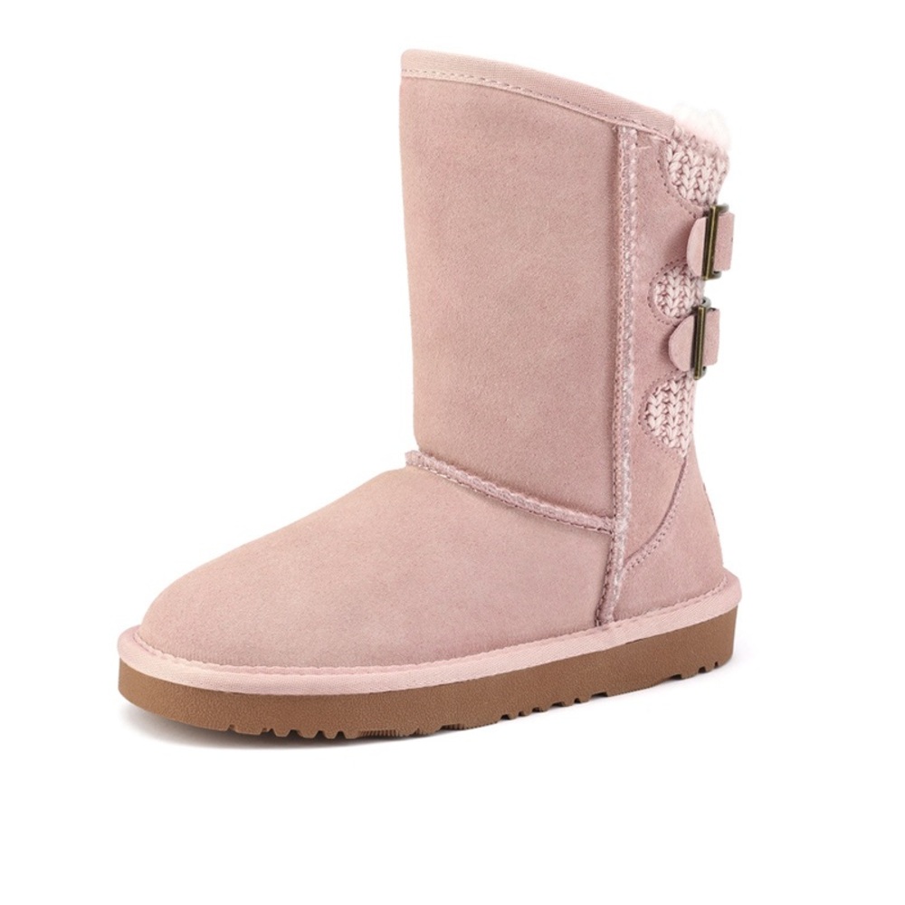 DREAM PARIS KIDS Buckle Fur Lined Suede Winter Kid’s Snow Boots Slippers Pink